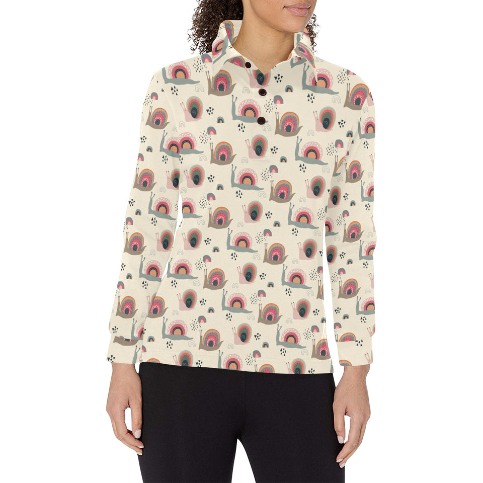 Snail Pattern Print Design 04 Women's Long Sleeve Polo Shirt