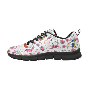 Meneki Neko Lucky Cat Sakura Flower Pattern Men's Sneakers Black