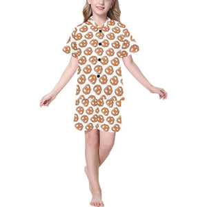 Pretzels Pattern Print Design 05 Kids' Boys' Girls' V-Neck Short Pajama Set