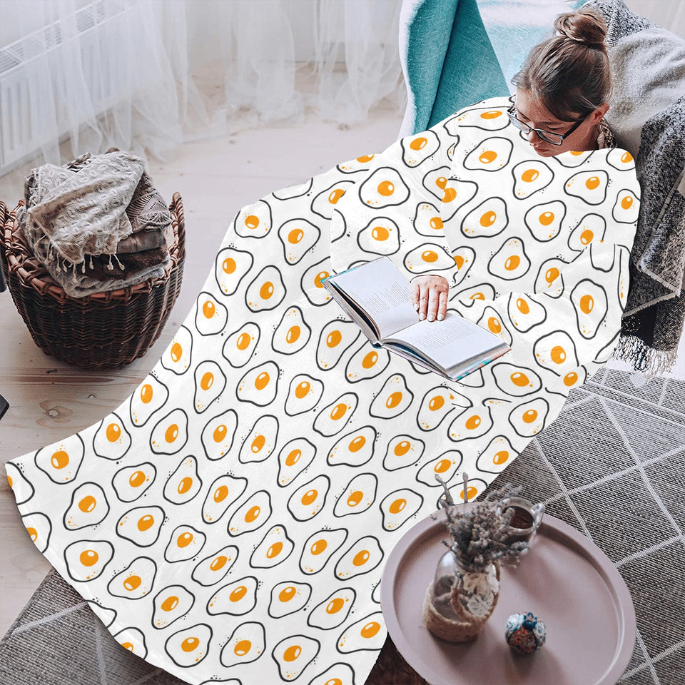 Fried Eggs Pattern Print Design 05 Blanket Robe with Sleeves