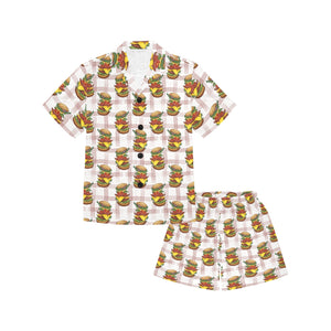 Hamburger Pattern Print Design 03 Kids' Boys' Girls' V-Neck Short Pajama Set