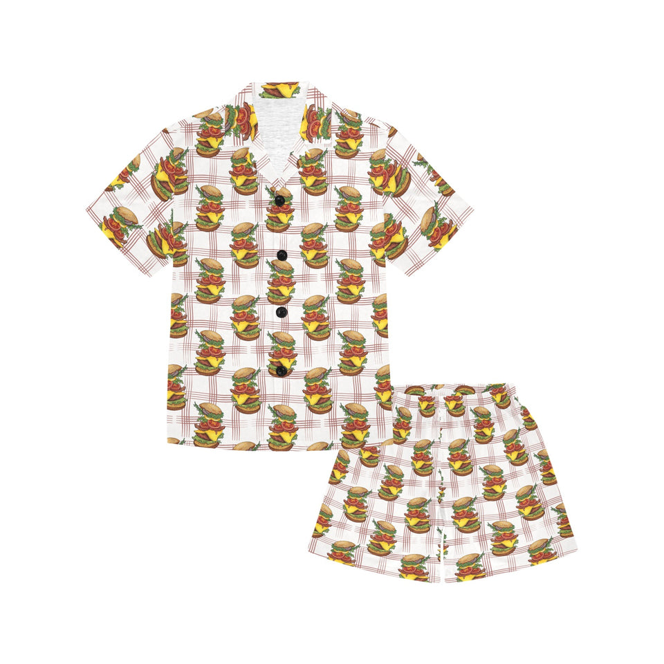 Hamburger Pattern Print Design 03 Kids' Boys' Girls' V-Neck Short Pajama Set