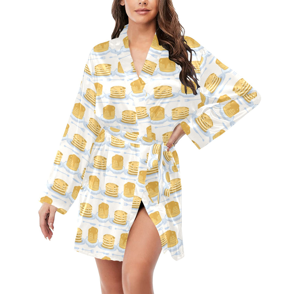 Pancake Pattern Print Design 01 Women's Long Sleeve Belted Night Robe