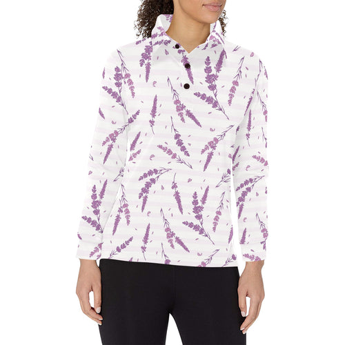 Lavender Pattern Stripe Background Women's Long Sleeve Polo Shirt