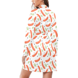 Sausage Pattern Print Design 03 Women's Long Sleeve Belted Night Robe