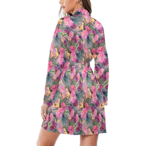 Hibiscus Pattern Print Design 03 Women's Long Sleeve Belted Night Robe