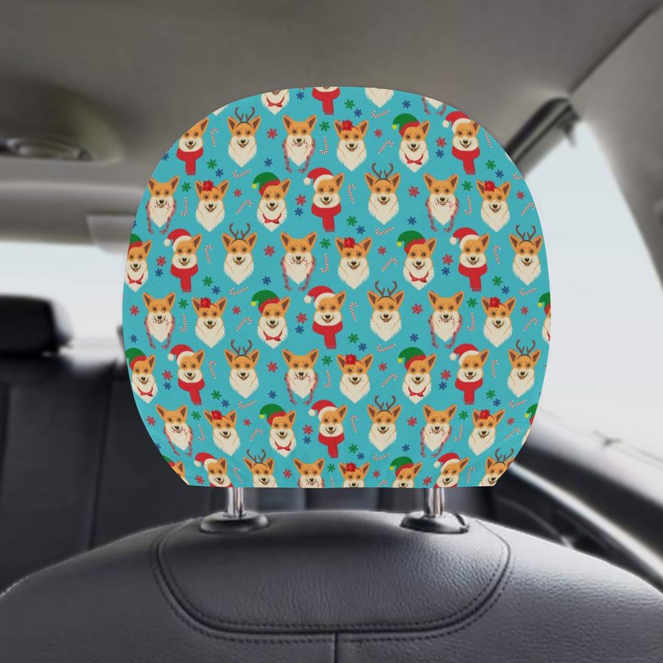 Christmas Corgi Pattern Car Headrest Cover