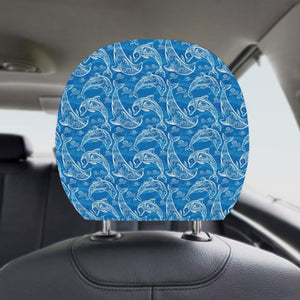 Dolphin Tribal Blue Pattern Car Headrest Cover