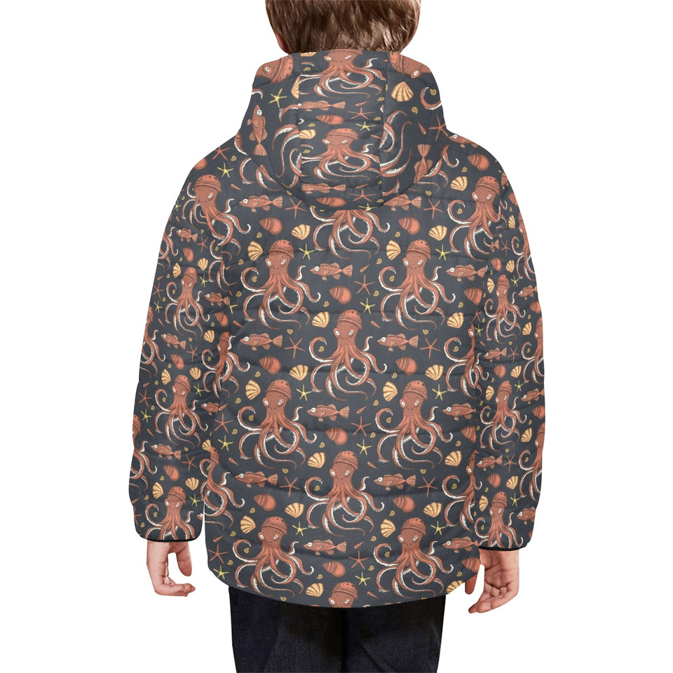 Octopus Pattern Kids' Boys' Girls' Padded Hooded Jacket