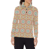 Indian Theme Pattern Women's Long Sleeve Polo Shirt