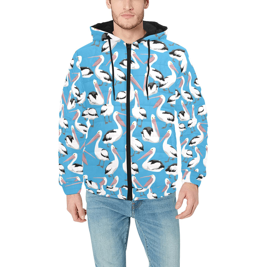 Pelican Pattern Print Design 04 Men's Padded Hooded Jacket(ModelH42)