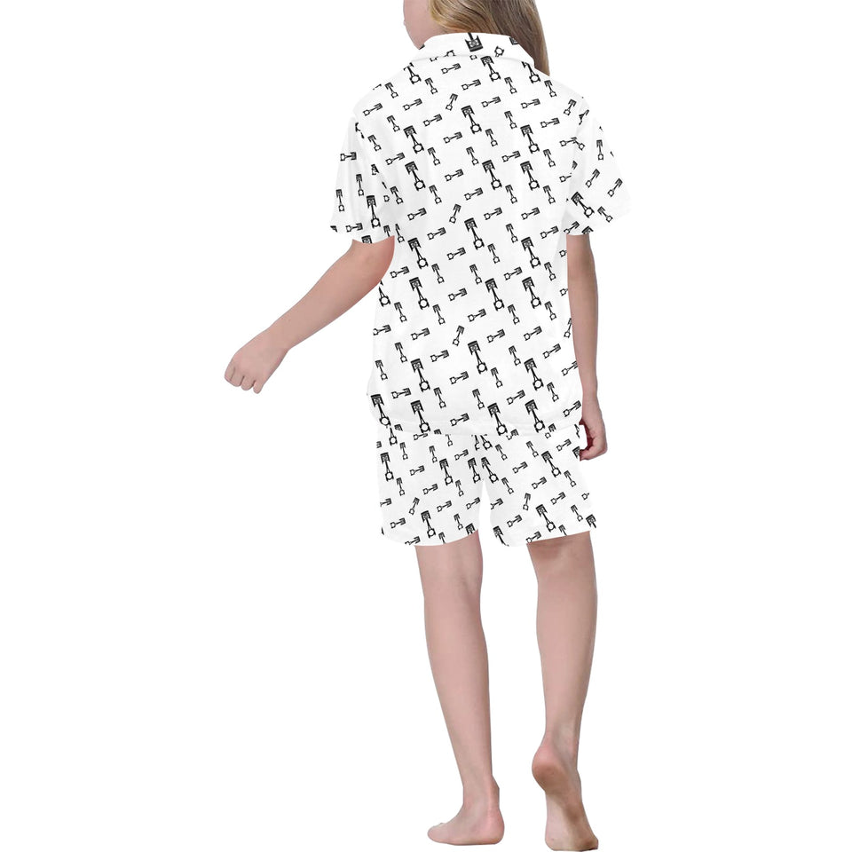 Engine Piston Random Pattern Print Design 04 Kids' Boys' Girls' V-Neck Short Pajama Set