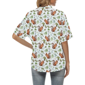 Squirrel Pattern Print Design 02 Women's All Over Print Hawaiian Shirt