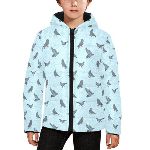 Pigeon Pattern Print Design 02 Kids' Boys' Girls' Padded Hooded Jacket