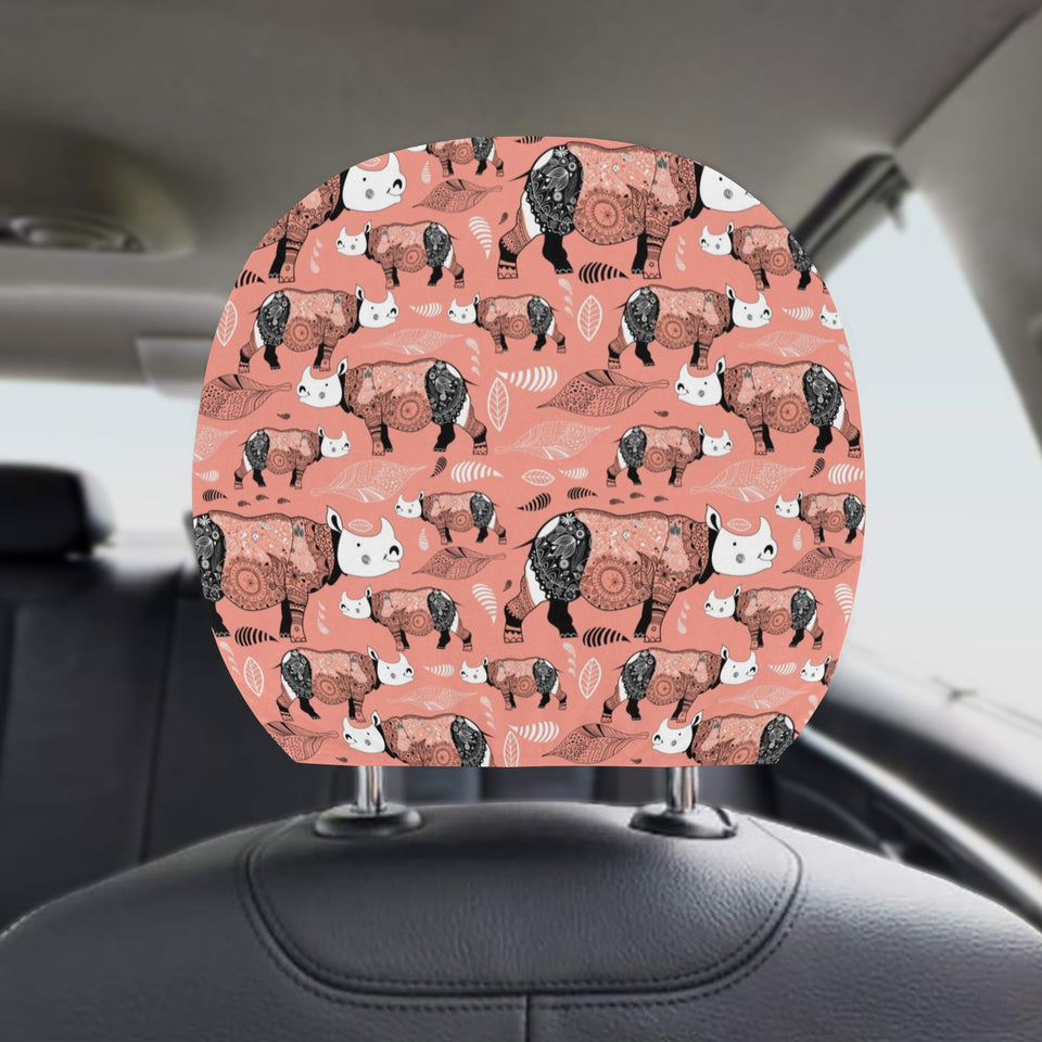 Rhino Tribal Pattern Car Headrest Cover