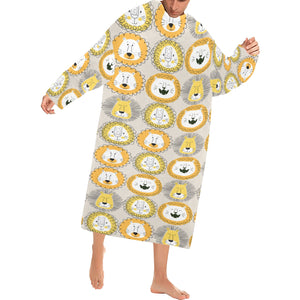 Lion Pattern Print Design 04 Blanket Robe with Sleeves