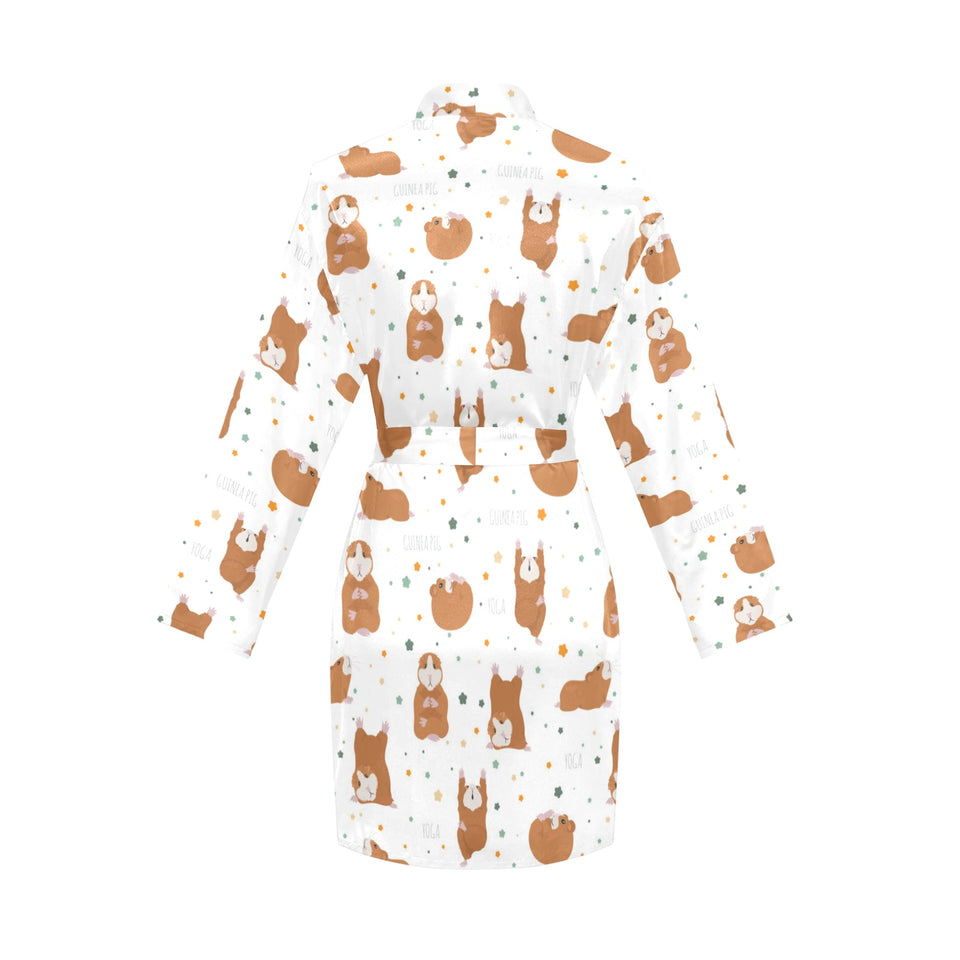 Guinea Pig Pattern Print Design 01 Women's Long Sleeve Belted Night Robe