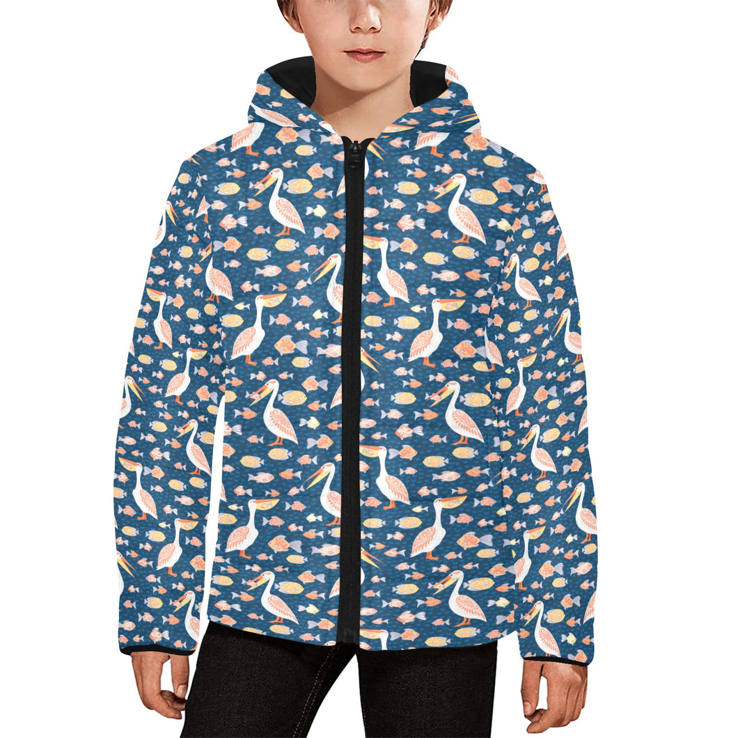 Pelican Pattern Print Design 01 Kids' Boys' Girls' Padded Hooded Jacket