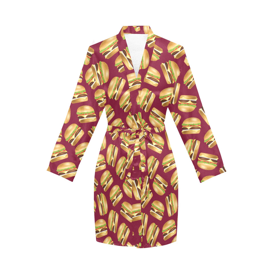 Hamburger Pattern Print Design 01 Women's Long Sleeve Belted Night Robe