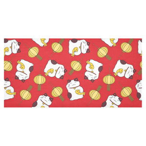 Meneki Neko Lucky Cat Pattern Red Theme Tablecloth