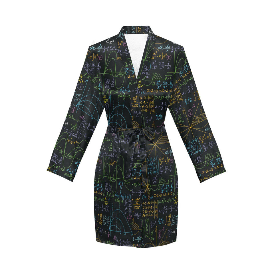 Math Pattern Print Design 04 Women's Long Sleeve Belted Night Robe