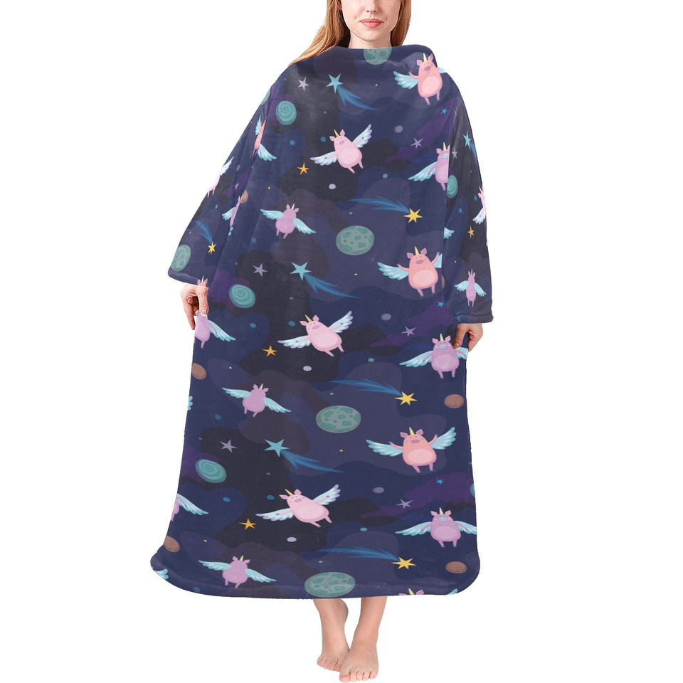 Pig Pattern Print Design 05 Blanket Robe with Sleeves