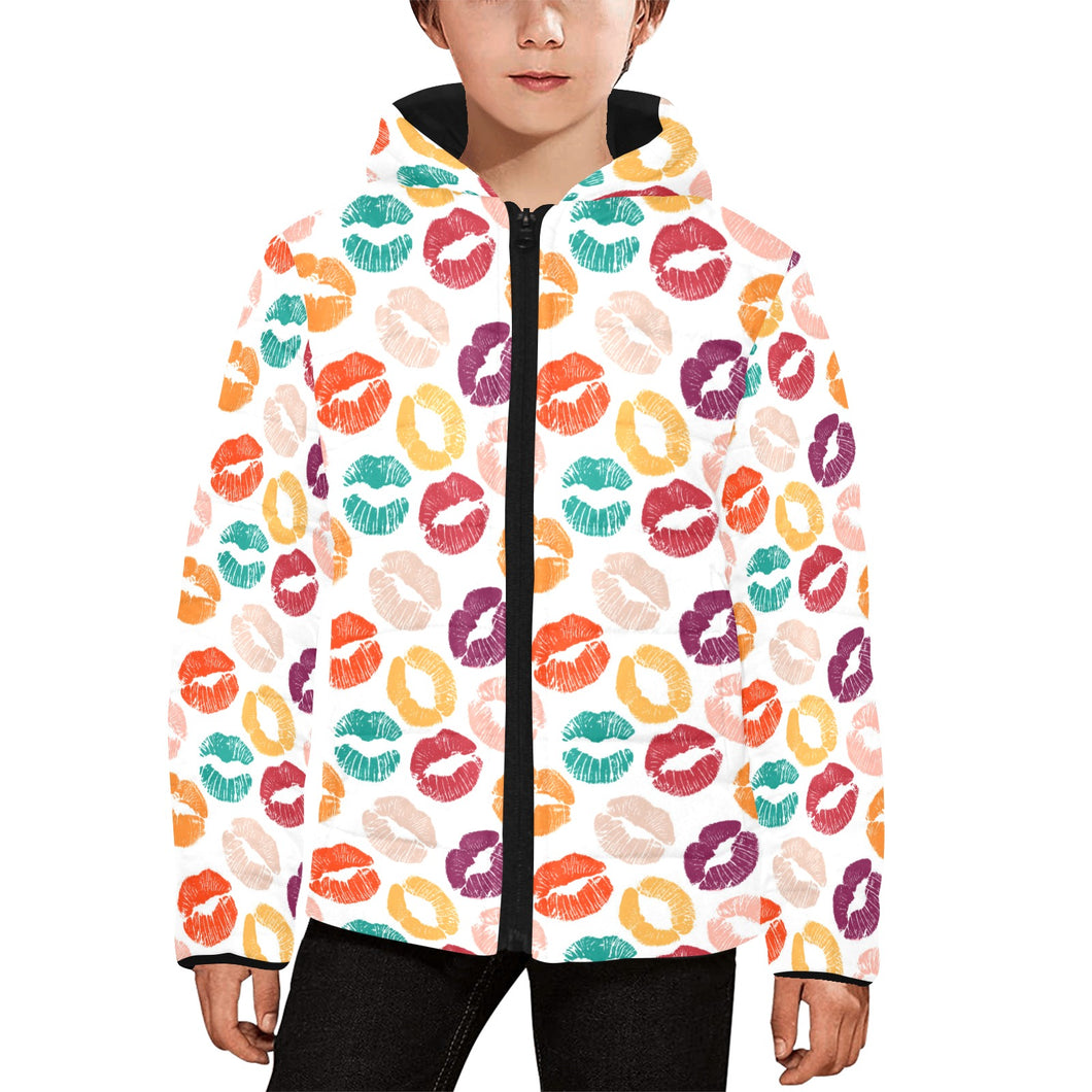 Lips Pattern Print Design 03 Kids' Boys' Girls' Padded Hooded Jacket