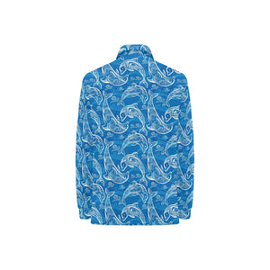 Dolphin Tribal Blue Pattern Women's Long Sleeve Polo Shirt