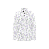 Eiffel Tower Lavender Pattern Print Design 01 Women's Long Sleeve Polo Shirt