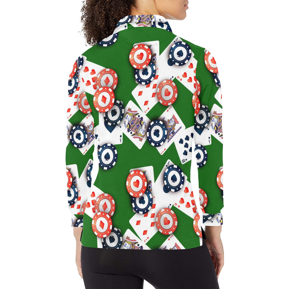 Casino Cards Suits Pattern Print Design 03 Women's Long Sleeve Polo Shirt