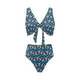 Popcorn Pattern Print Design 03 Chest Bowknot High Waisted Bikini Swimsuit