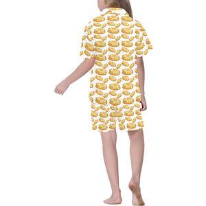 Pancake Pattern Print Design 05 Kids' Boys' Girls' V-Neck Short Pajama Set