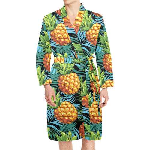 Pineapple Pattern Men's Long Sleeve Belted Night Robe