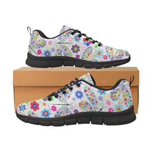 Dragonfly Color Flower Pattern Men's Sneakers Black