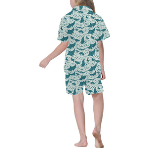 Stingray Pattern Print Design 01 Kids' Boys' Girls' V-Neck Short Pajama Set