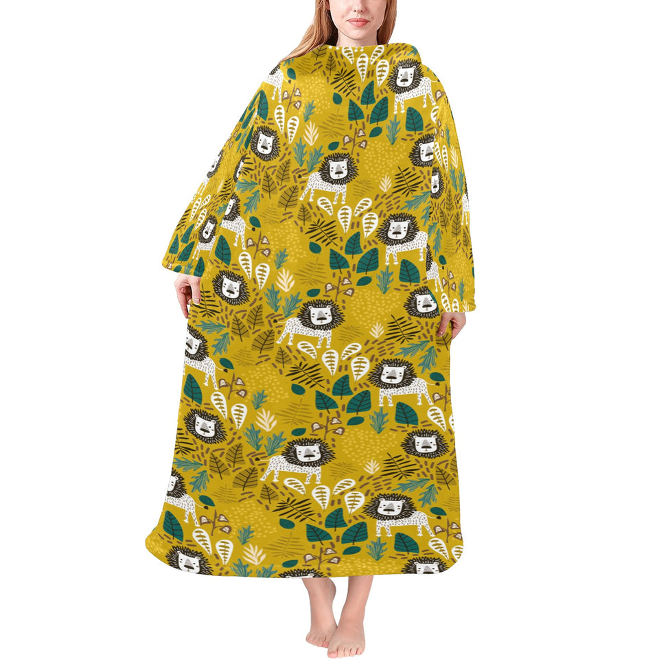 Lion Pattern Print Design 01 Blanket Robe with Sleeves