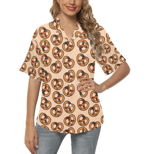 Pretzels Pattern Print Design 02 Women's All Over Print Hawaiian Shirt