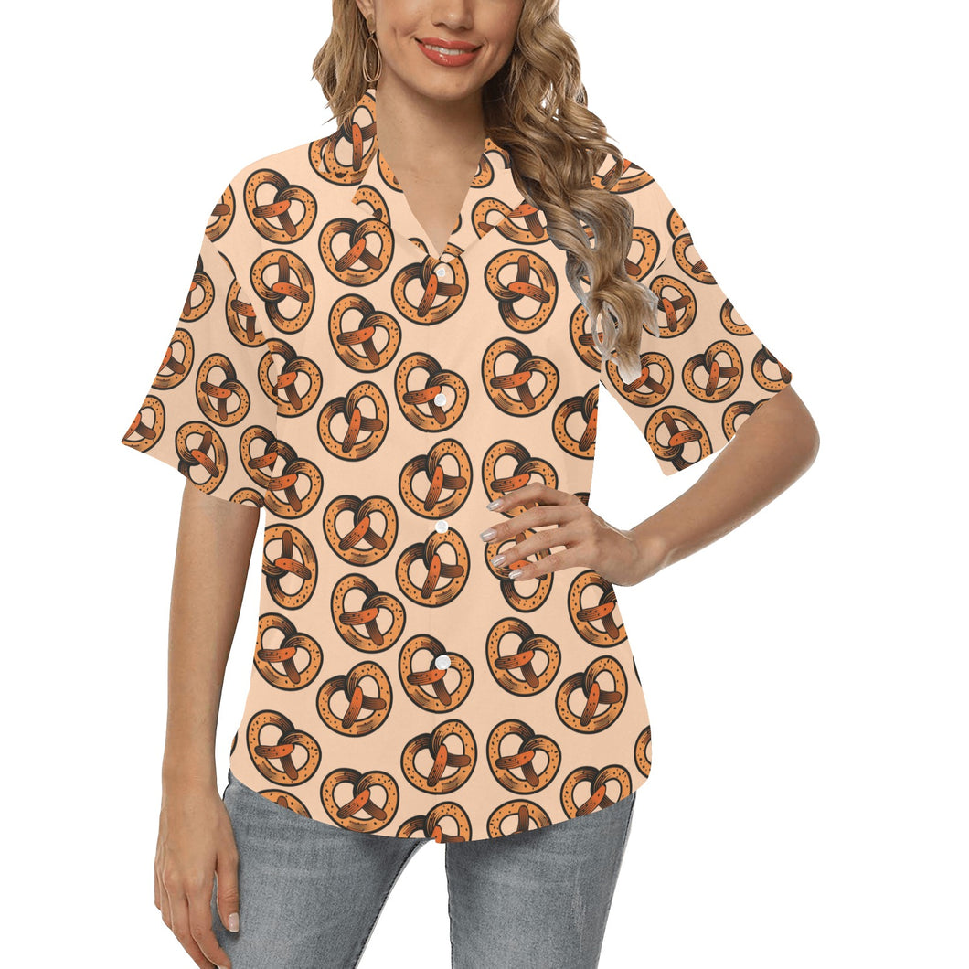 Pretzels Pattern Print Design 02 Women's All Over Print Hawaiian Shirt