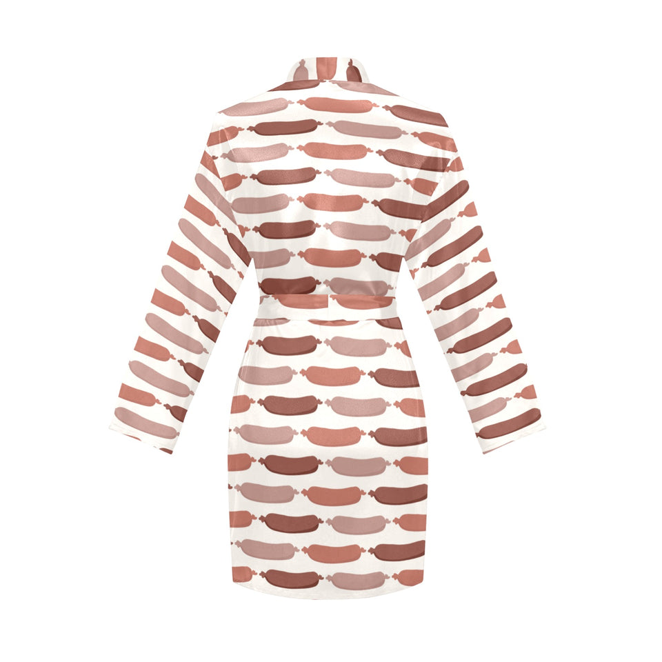 Sausage Pattern Print Design 02 Women's Long Sleeve Belted Night Robe