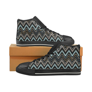 Zigzag Chevron African Afro Dashiki Adinkra Kente Men's High Top Canvas Shoes Black