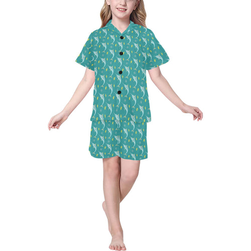 Swordfish Pattern Print Design 04 Kids' Boys' Girls' V-Neck Short Pajama Set