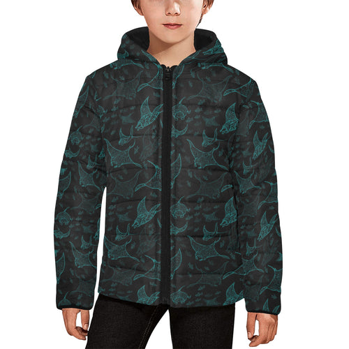 Stingray Pattern Print Design 02 Kids' Boys' Girls' Padded Hooded Jacket