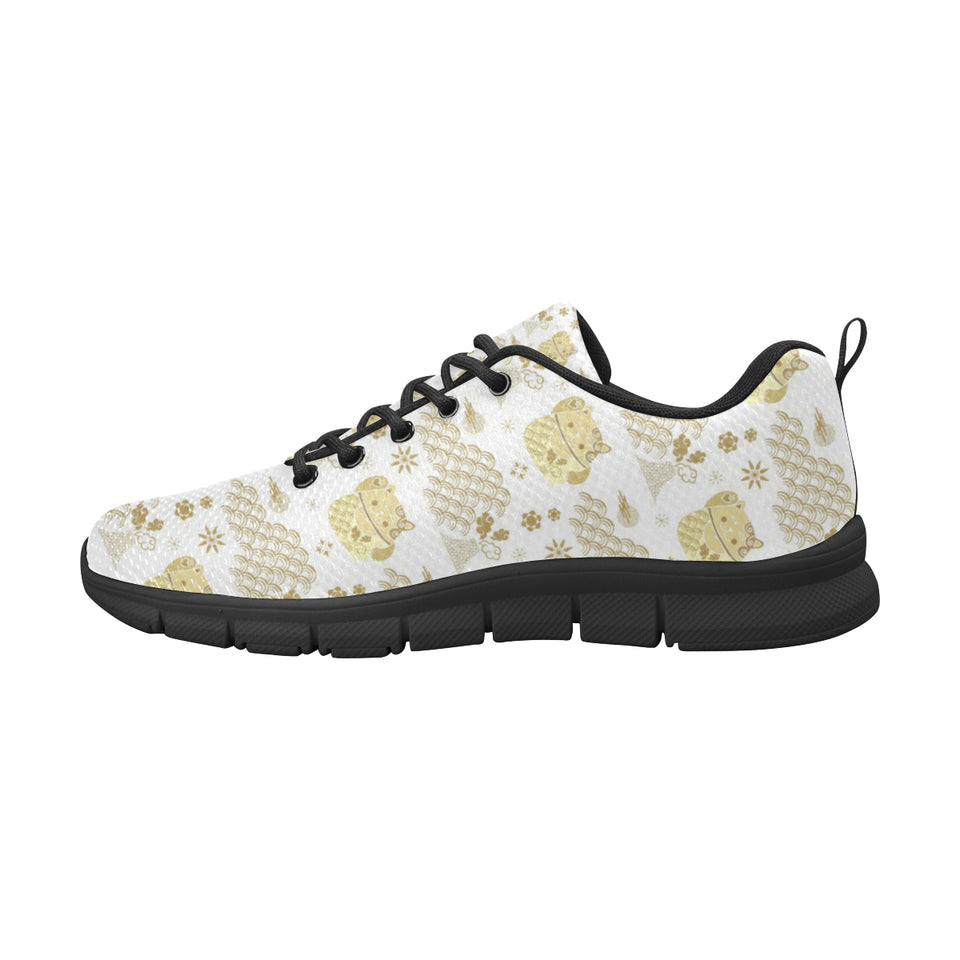 Gold Meneki Neko Lucky Cat Pattern Men's Sneakers Black