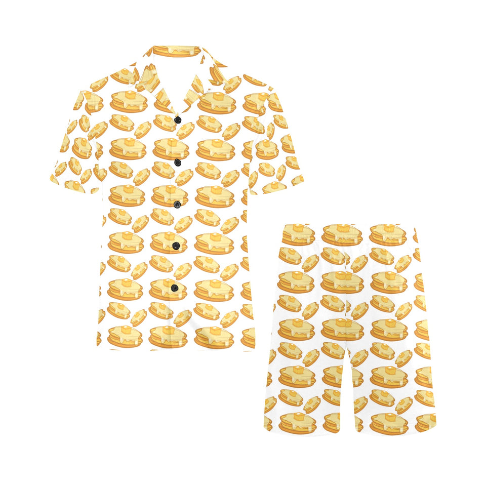 Pancake Pattern Print Design 05 Men's V-Neck Short Pajama Set