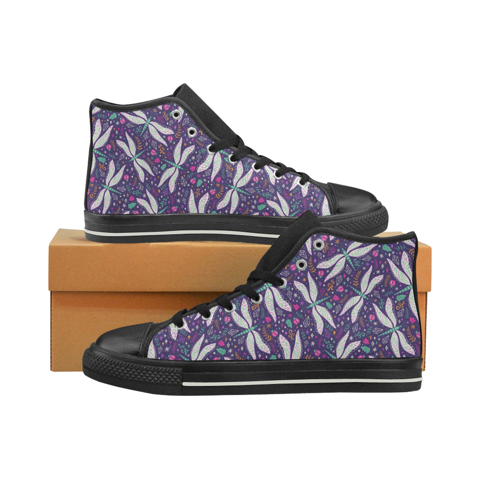 Cute Dragonfly Pattern Women's High Top Canvas Shoes Black