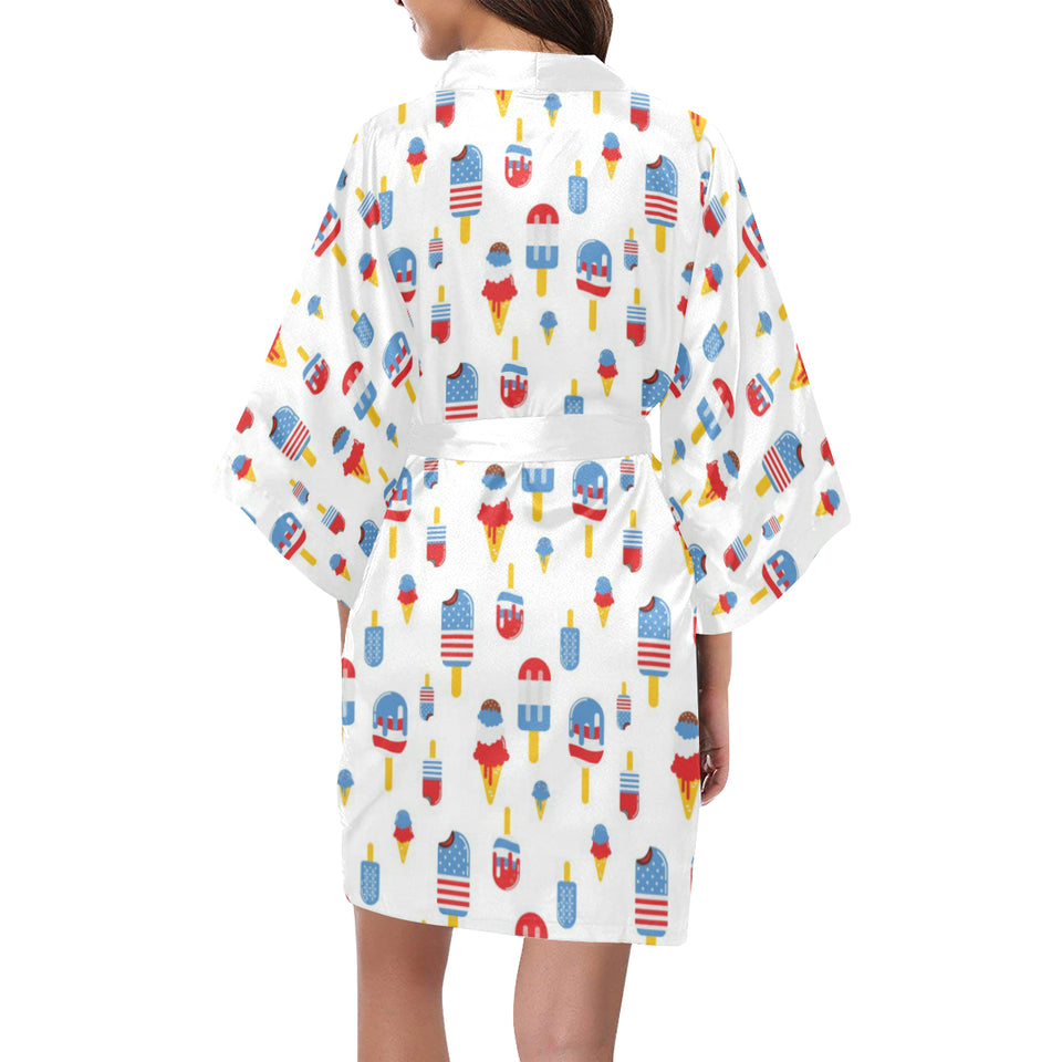 Ice Cream USA Theme Pattern Women's Short Kimono Robe