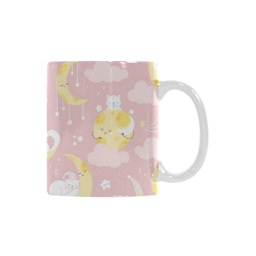 Moon Sleeping Cat Pattern Classical White Mug (FulFilled In US)