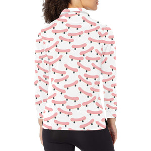 Skate Board Pattern Print Design 05 Women's Long Sleeve Polo Shirt