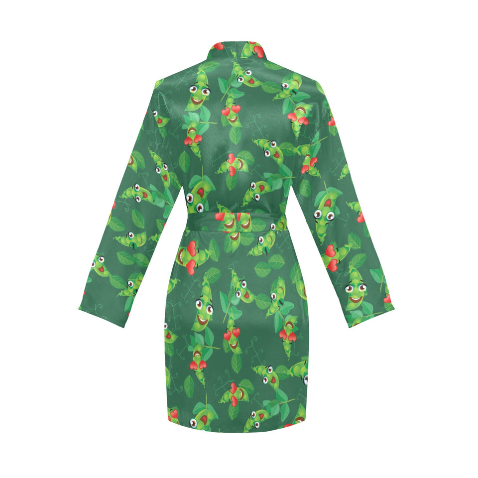 Green Peas Pattern Print Design 05 Women's Long Sleeve Belted Night Robe