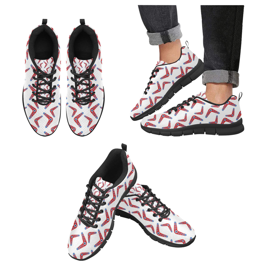 Boomerang Aboriginal Pattern White Background Men's Sneakers Black